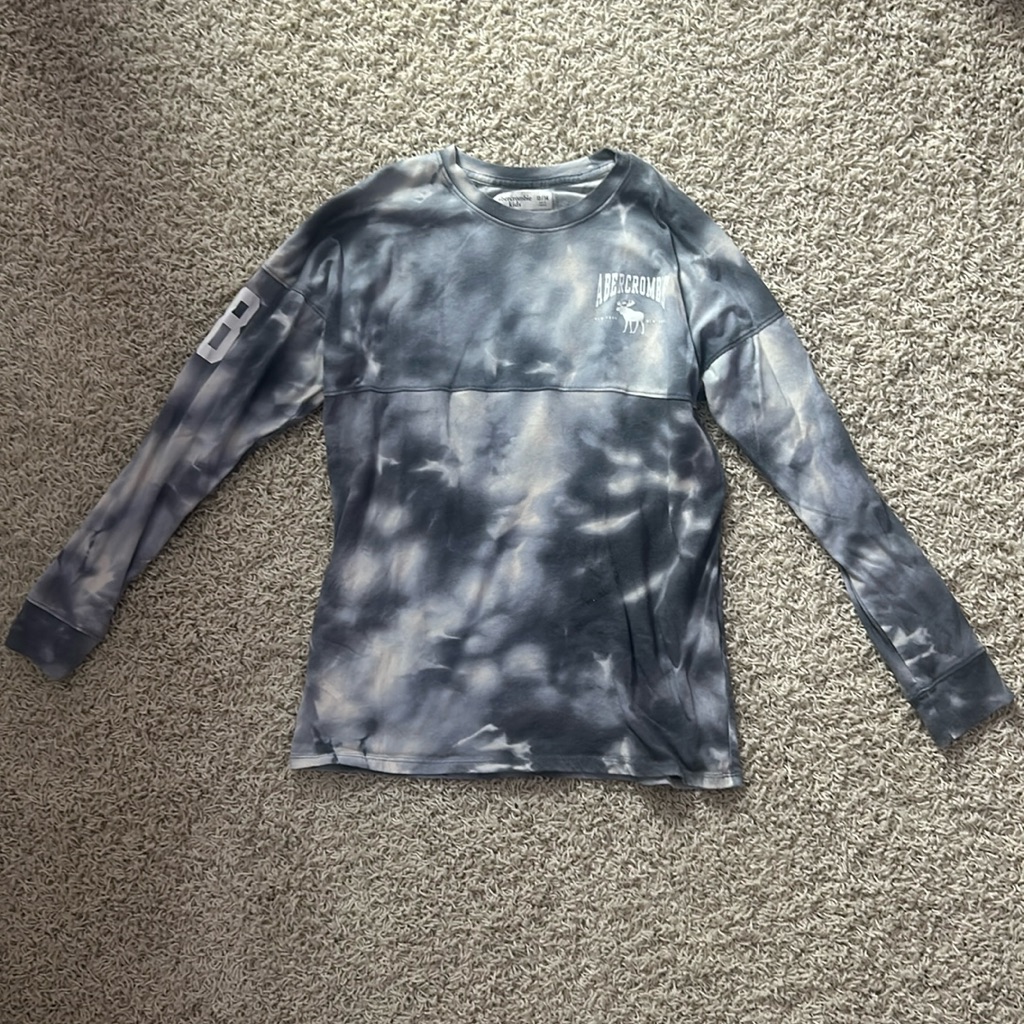 Abercrombie Kids Girls Size 13/14 Hray And White Tie Dye Long Sleeve Shirt